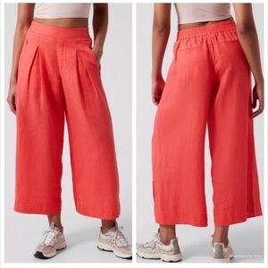 Athleta Womens Playa Linen Wide Crop Pant Passionfruit Coral‎ 798591 Size 0